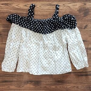 Loft Women's Petite Cold Shoulder Long Sleeve Dot Pattern Casual Top Medium MP